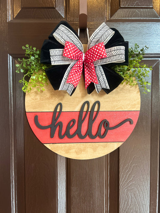 "Hello" Festive Red and Black Door Hanger