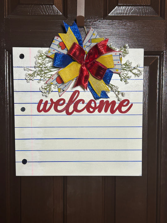 "Welcome" Notebook Paper Square Door Hanger