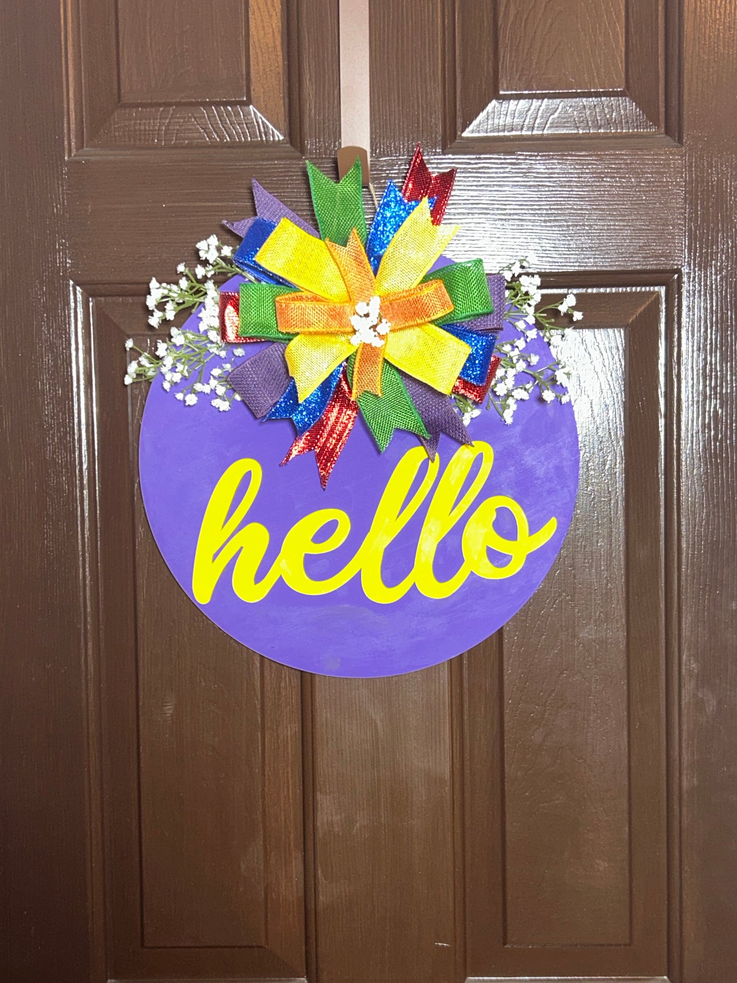"Hello" Purple Colorful Door Hanger