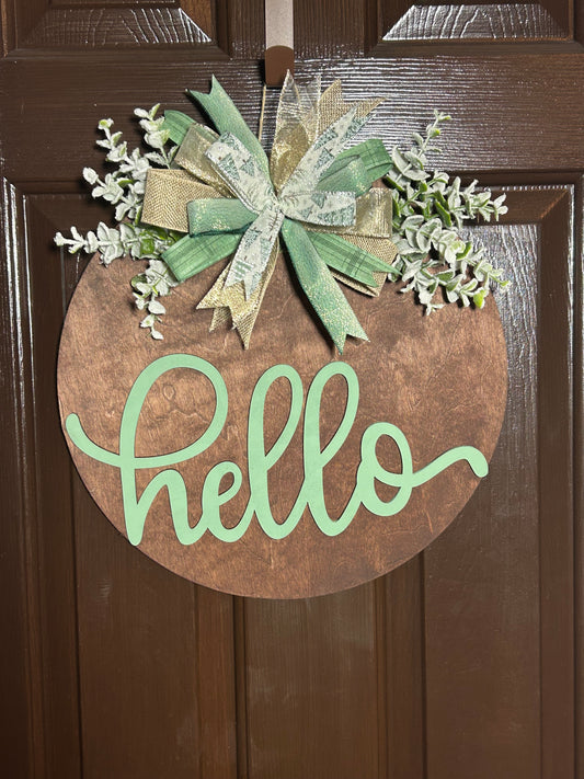 "Hello" Sage and Ebony Door Hanger