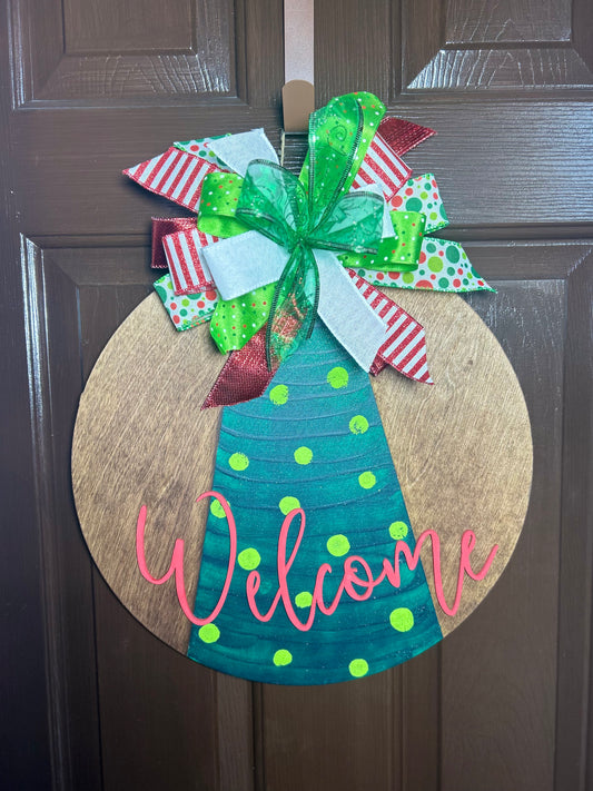 "Welcome" Christmas Pine Door Hanger
