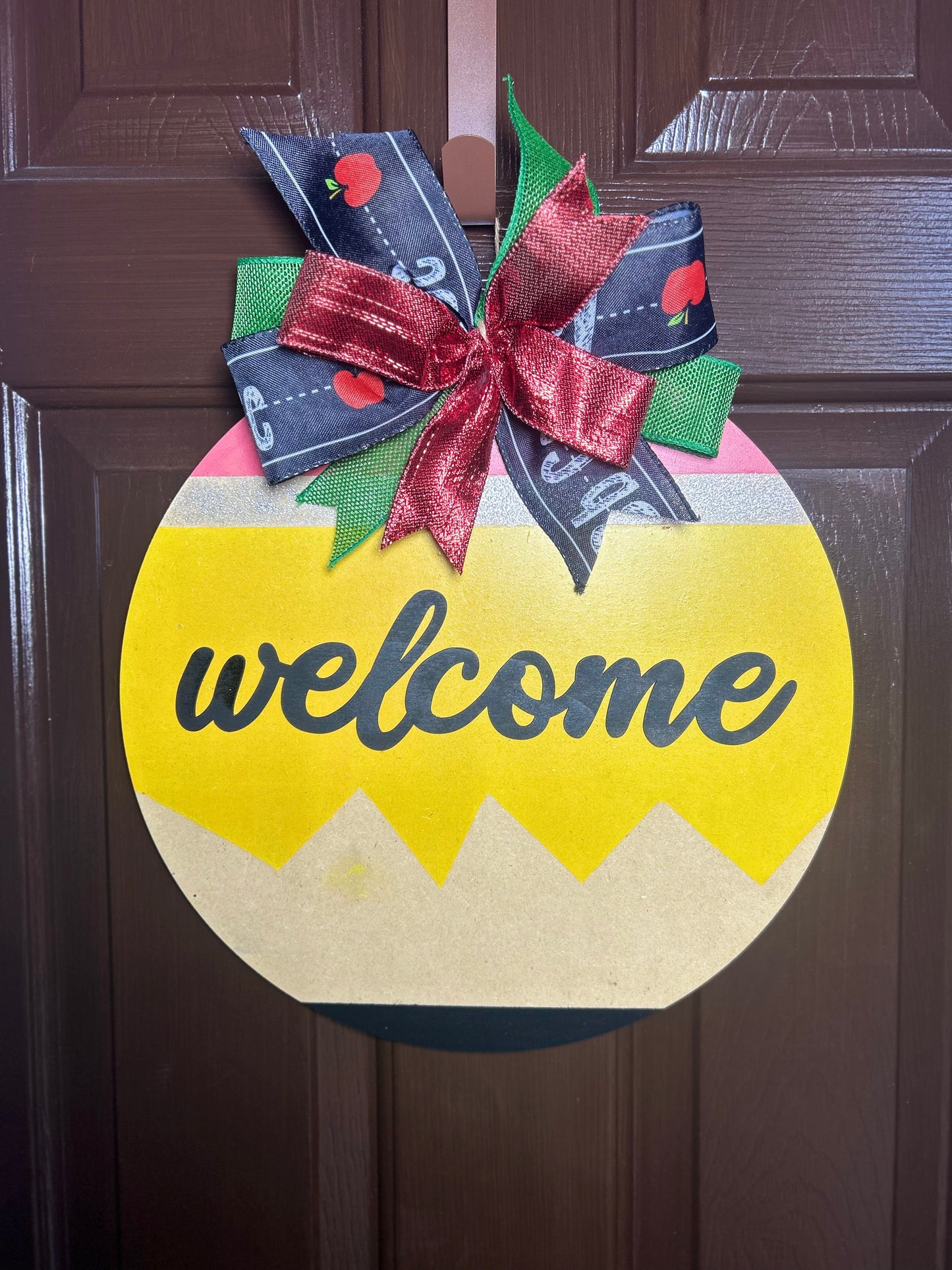 "Welcome" Yellow Pencil Door Hanger