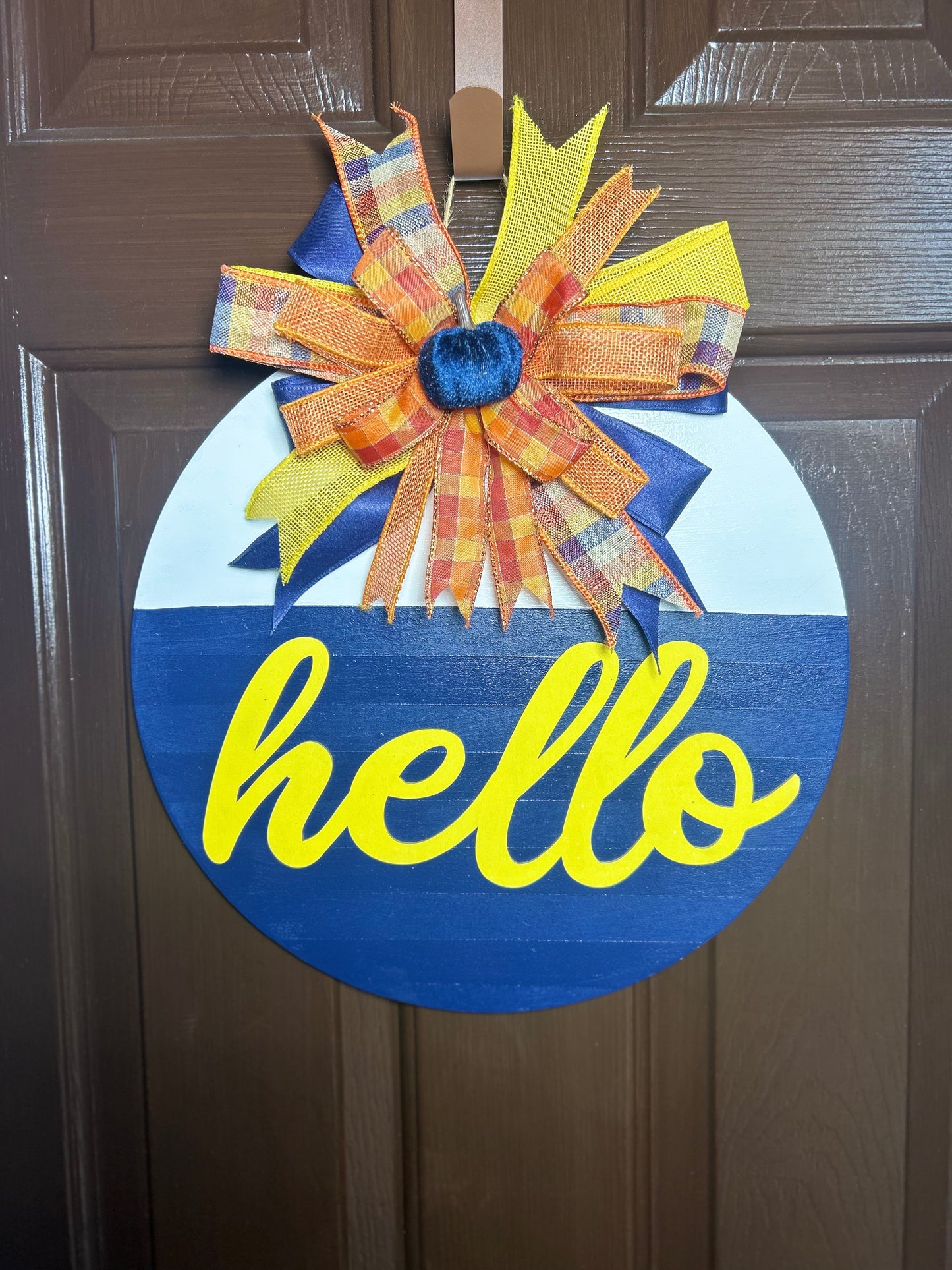 "Hello" Yellow and Blue Door Hanger