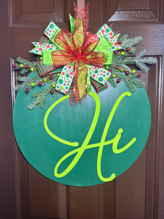"Hi" Green on Green Door Hanger (Large - 18")