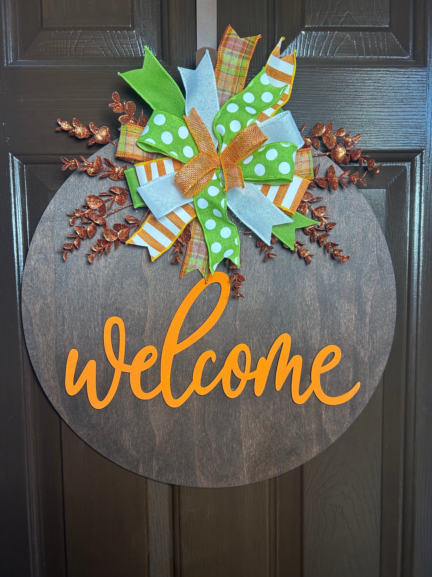 "Hi" Ebony and Orange Door Hanger (Large - 18")
