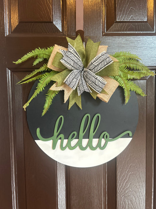 "Hello" Black and White Door Hanger