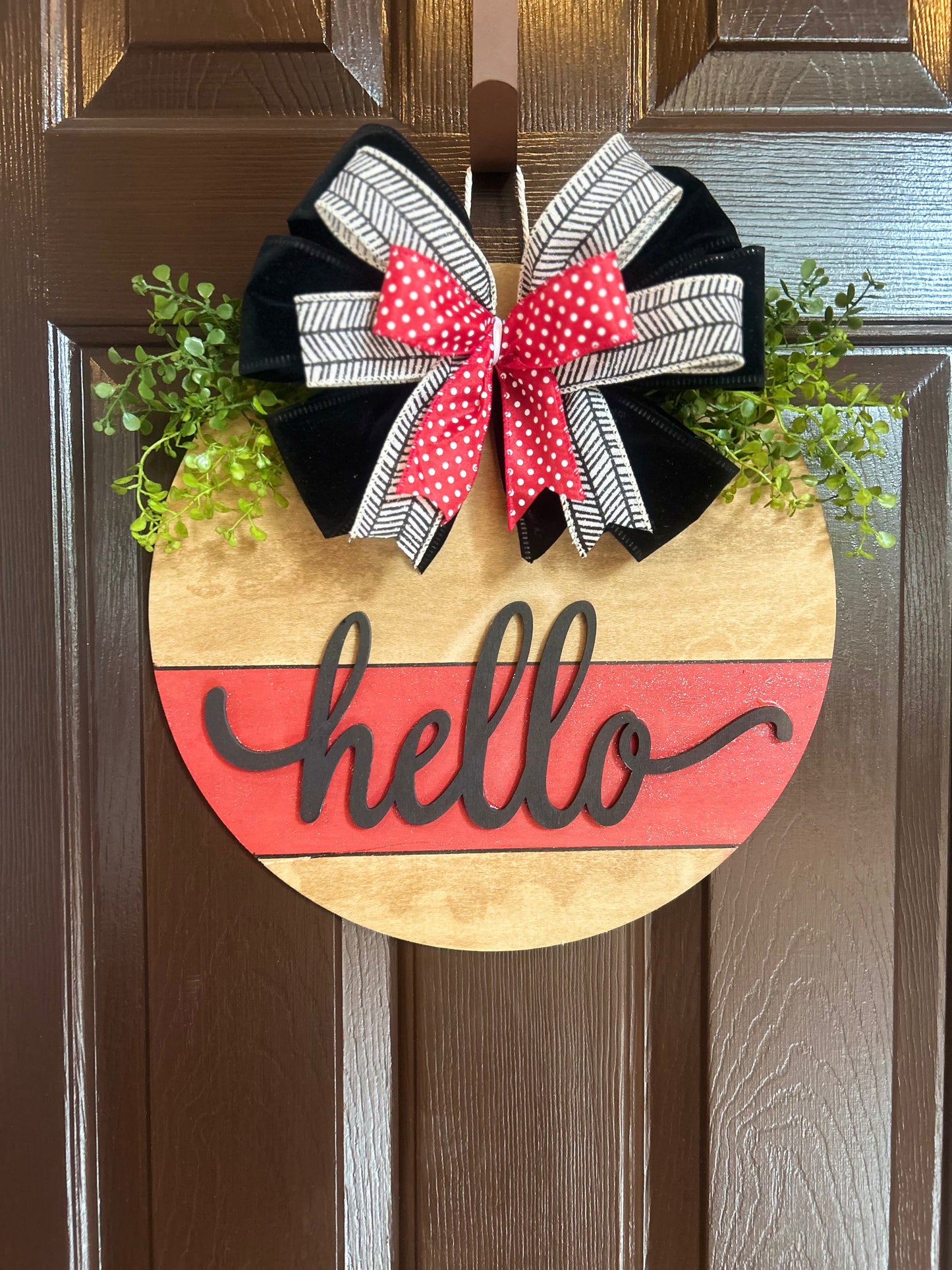 "Hello" Festive Red and Black Door Hanger