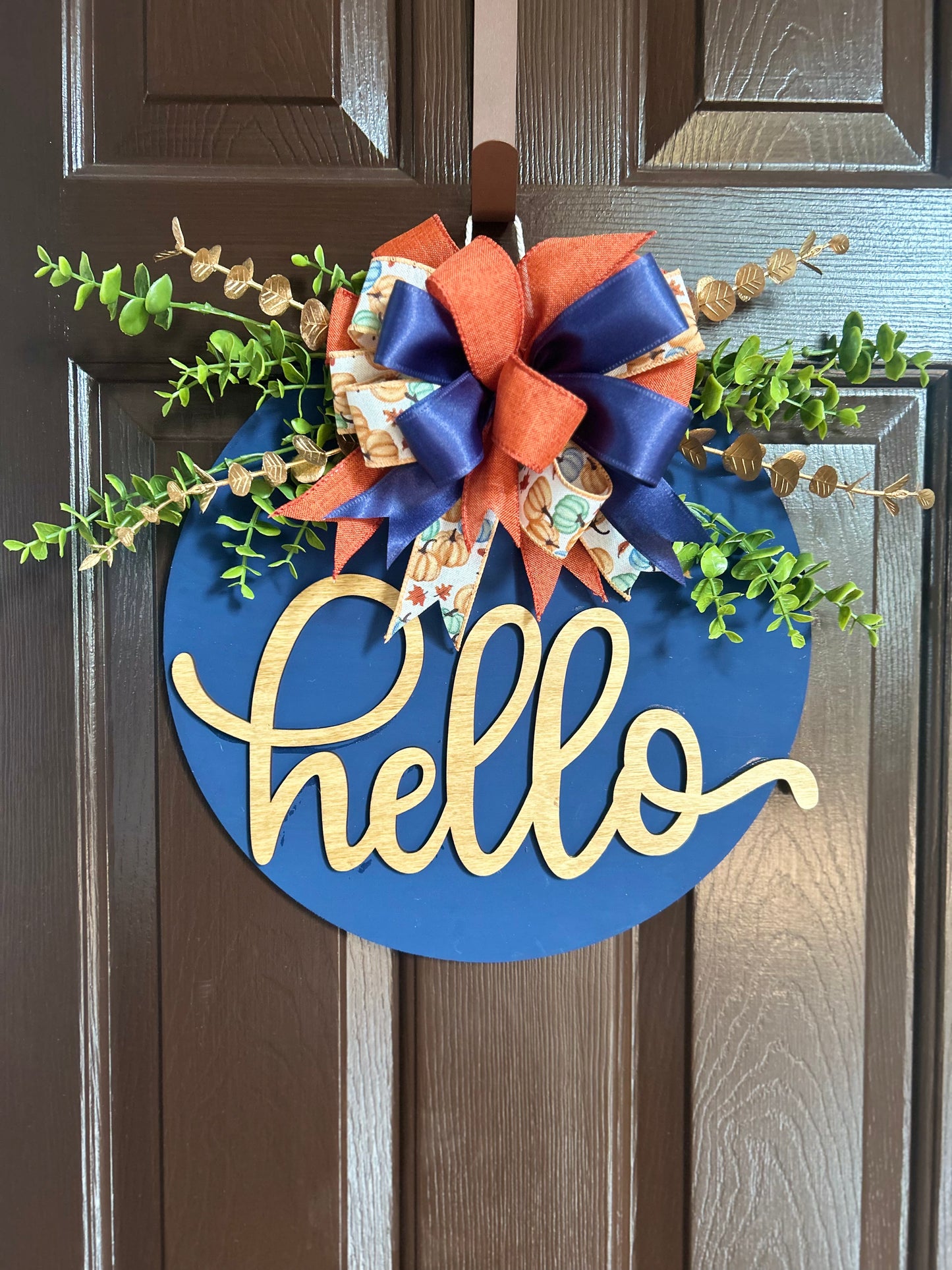 "Hello" Navy Autumn Door Hanger