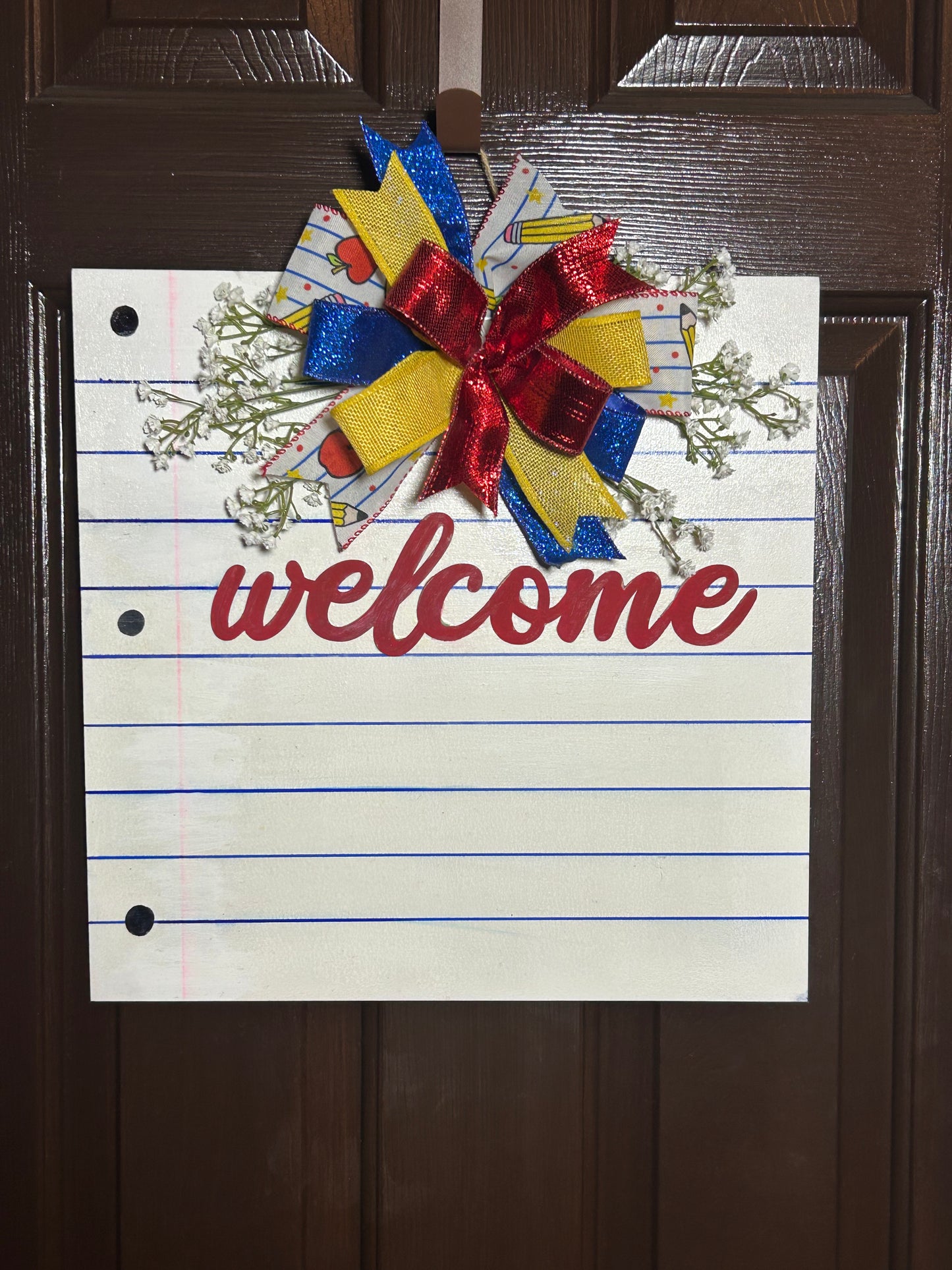 "Welcome" Notebook Paper Square Door Hanger