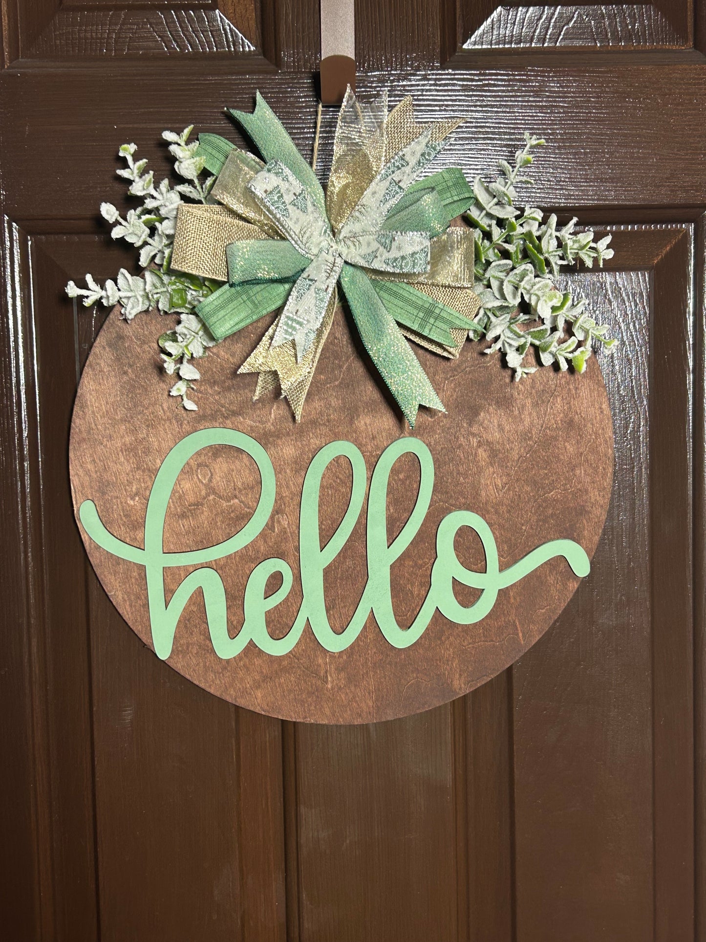"Hello" Sage and Ebony Door Hanger