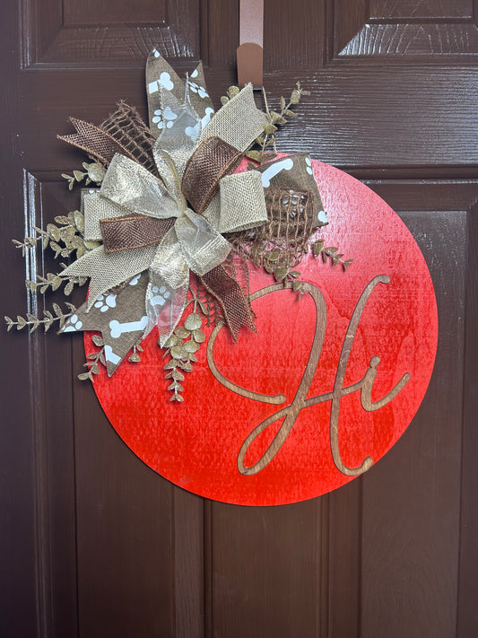 "Hi" Red Dog Door Hanger