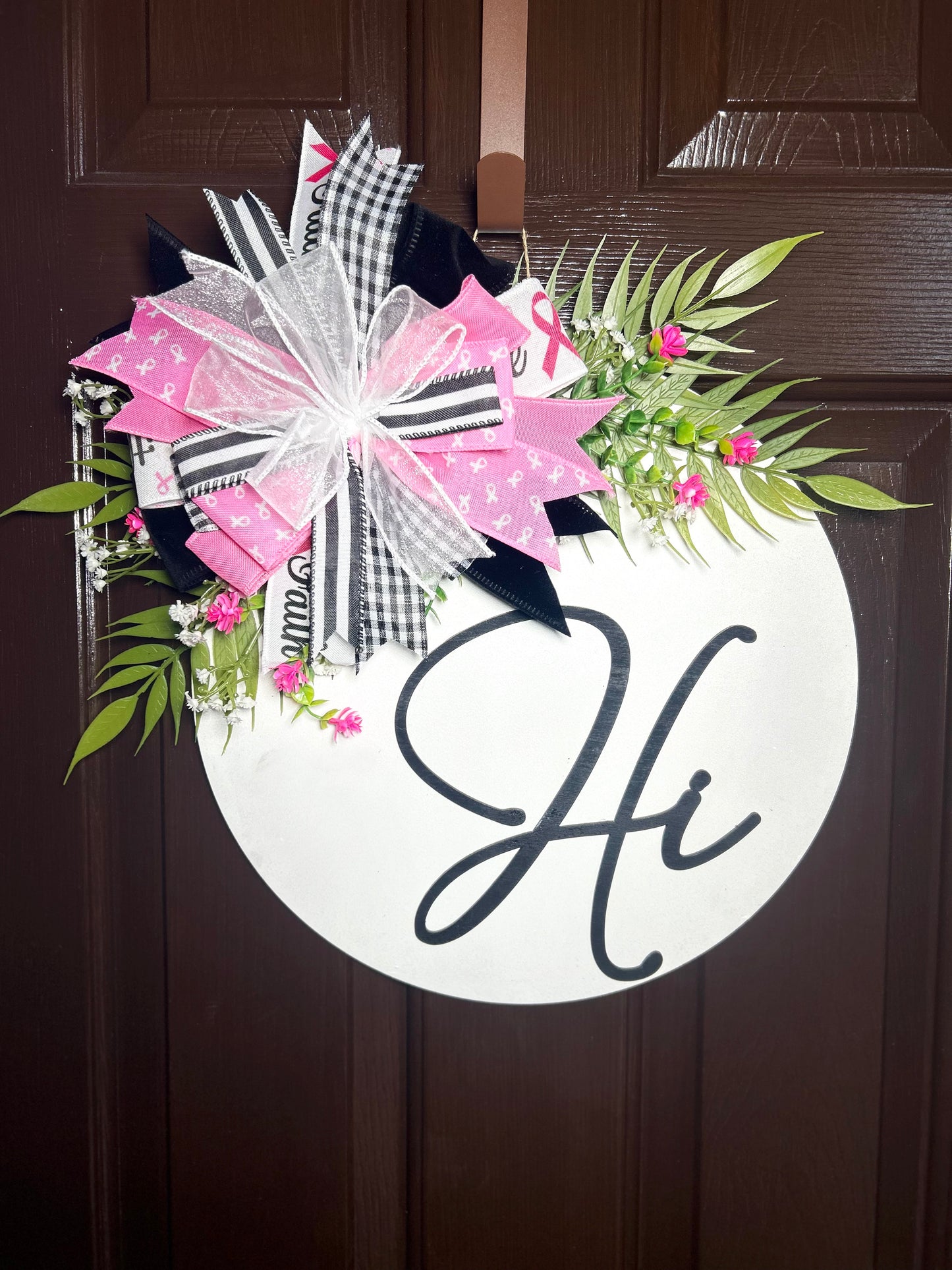 "Hi" Breast Cancer Awareness Black and White Door Hanger