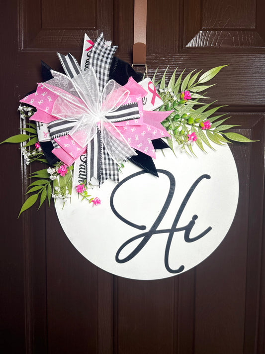 "Hi" Breast Cancer Awareness Black and White Door Hanger