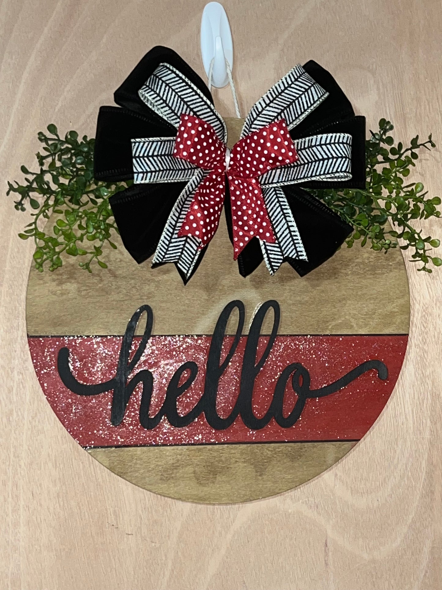 "Hello" Festive Red and Black Door Hanger