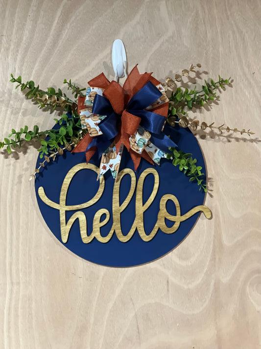 "Hello" Navy Autumn Door Hanger